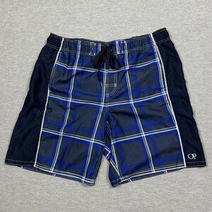 Ocean Pacific Mens Multicolor Plaid Board Shorts Drawstring Waist Lined Size L